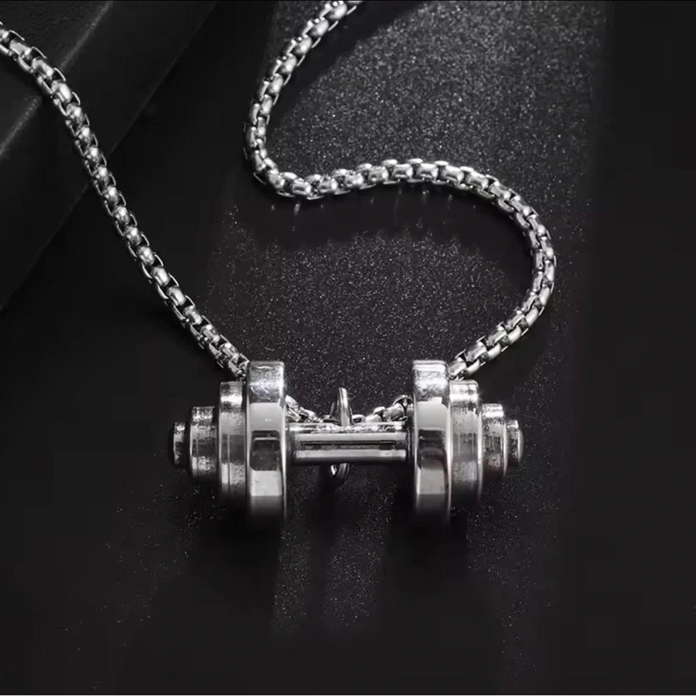 Men’s Silver Dumbbell Pendant Necklace